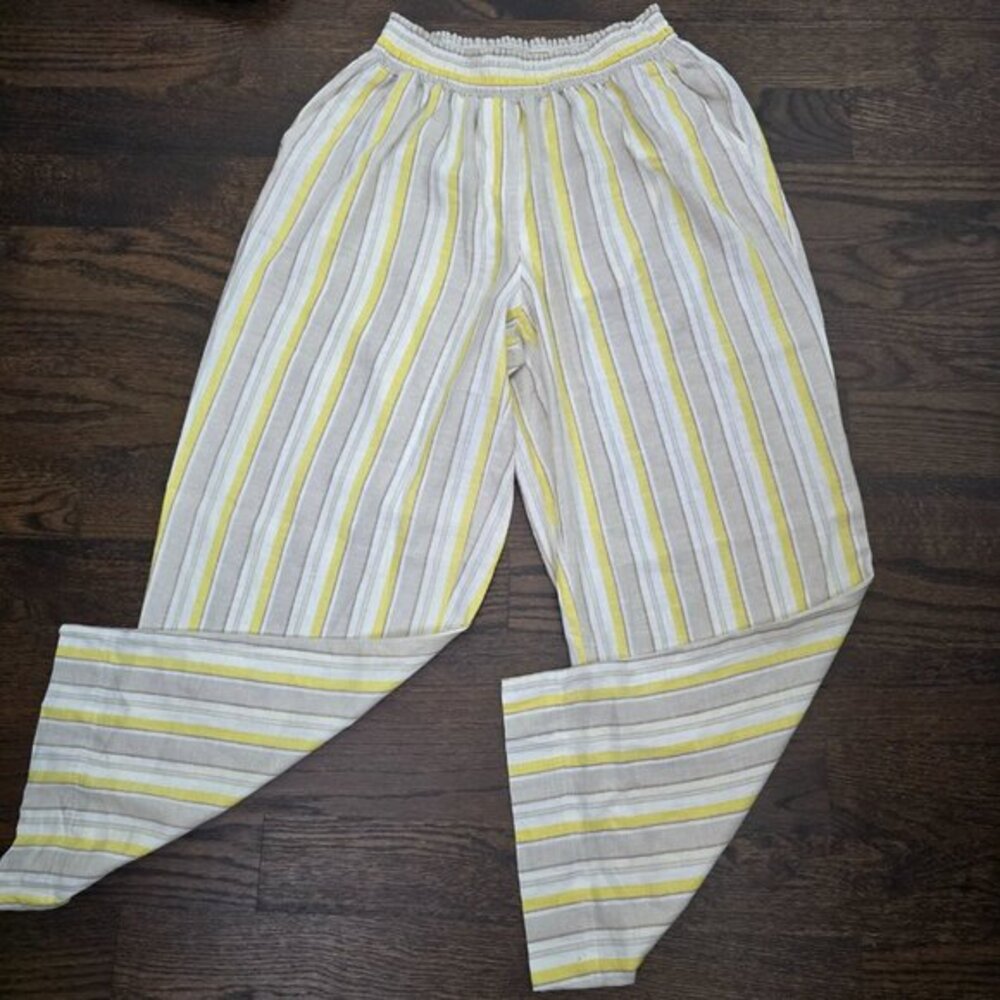 Land n Sea Women Linen Pants 1X Striped Stretch Waist Wide‎ Leg Beachy Lagenlook